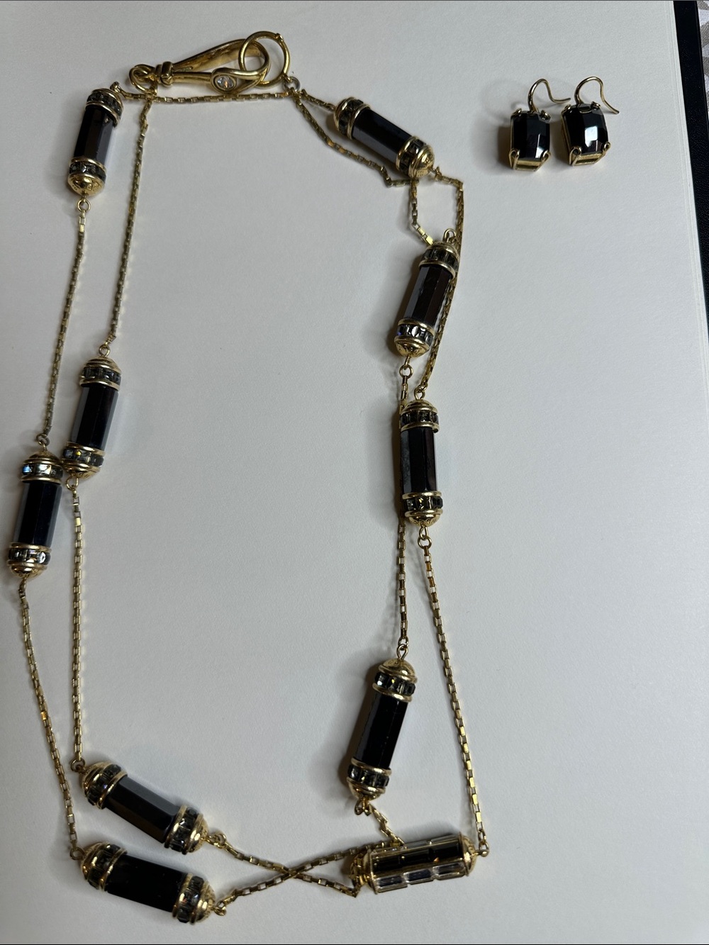 Henri Bendel Gold-Tone Black Cylinder Bead Necklace and Earrings Set